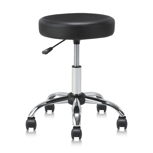 Round Rolling Stool Swivel with Wheels Adjustable Height Seat 19.7