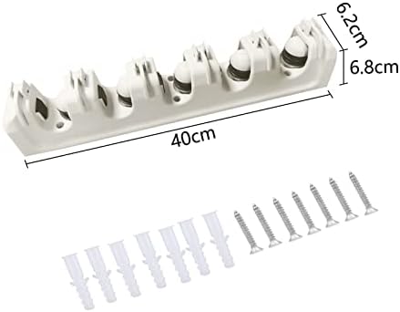 Xpork Broom Mop Holder with 5 Position 6 Hooks Wall Mounted Tools Organizer Storage Rack for Brush Mop Broom Tool Storage Multipurpose Plastic Brush Holder for Bathroom Kitchen Garden Garage