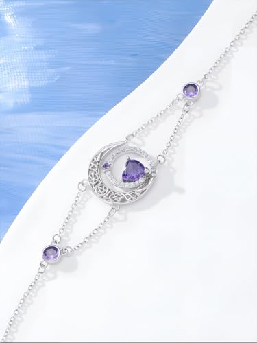 Image of Dorunmo 925 Sterling Silver Moon Heart Birthstone Anklet Bracelets for Women Best Mother's Day Birthday Jewelry for Wife Girlfriend Mom Her