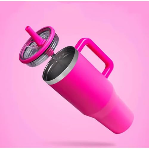 Image of 1200ML Stainless Steel Tumbler with Handle & Flip Straw | Leak Resistant, Insulated Water Bottle with Rubber Base | Travel, Gym & Car Cup Holder Friendly (Pink)