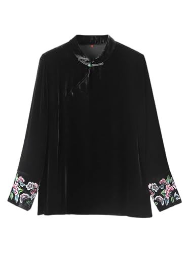 Col mandarin brodé floral en velours de soie, l'art du vêtement poétique