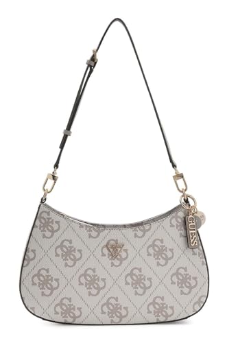 GUESS Schultertasche Noelle II Top Zipper Shoulder Bag Dark Taupe Logo creme
