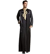 ODIZLI Men Arabic Long Sleeve Muslim Thobe Kaftan Robe Pure Color Thobe Crew Stand Collar Kaftan ...