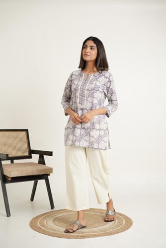Image of Pure Cotton Printed Short Kurti for Women | Traditional Block Print Kurta Top | Casual & Workwear Ethnic Fashion