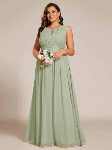 Image of Ever-Pretty Plus Women's Round Neck Sleeveless Empire Waist Maxi Plus Size Formal Gowns Bridesmaid Dresses