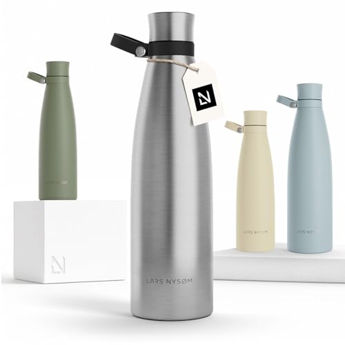 Image of LARS NYSOM Stainless Steel Insulated Water Bottle 25oz 34oz | Insulated Thermo Flask for Hot and Cold Beverages | Leakproof Drinking Bottle (Stainless Steel, 33.9oz)