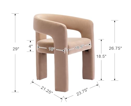 Image of HNY Modern Barrel Kitchen & Dining Room Chairs Set of 2, Velvet Upholstered Accent Chairs with Arm, 18.5'' Wide Side Armchair Vanity Chairs for Living Room Bedroom Makeup Small Spaces, Khaki