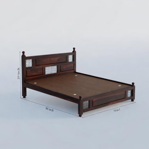 Image of Classic Jali Sheesham Wood King Size Bed Without Storage (84x74 Inch) | Wooden Double Bed Cot for Bedroom Furniture | Modern Palang Design for Home & Hotels | Walnut Finish