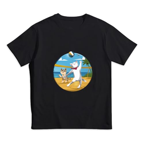 Funny Retro Cats Play Volleyball Black T Shirt Kids for 2-12 Years Old Children