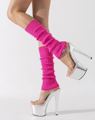 Image of Yawlsow Leg Warmers for Women Girls Y2k Knit Ruffle Leg Warmer Winter 80s with Sequins, Japanese Kawaii Harajuku Accessories