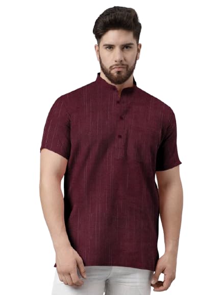 Mens Khadie Cotton Half Sleeves Solid Casual Short Kurta-picture-19