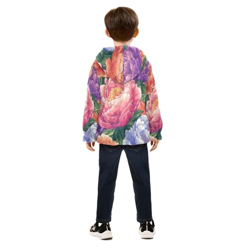 Floral Pattern with Colors Toddler Fleece Jacket Girl Boys Hooded Fleece Jacket Coat Warm Outwear Zip-up 3-10T4
