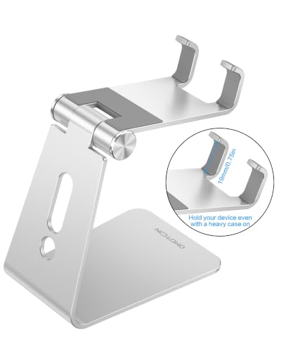 OMOTON C2 Adjustable Aluminum Cell Phone Stand with Charging Cutout, Silver - Image 2