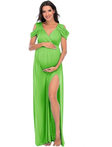 ZIUMUDY Maternity Off Shoulder V Neck Wraped Photography Photoshoot Dress Maxi Baby Shower Dress