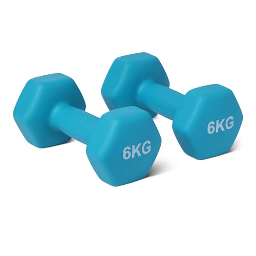 Amazon Basics - Juego de mancuernas de neopreno, 6 kg, Cian