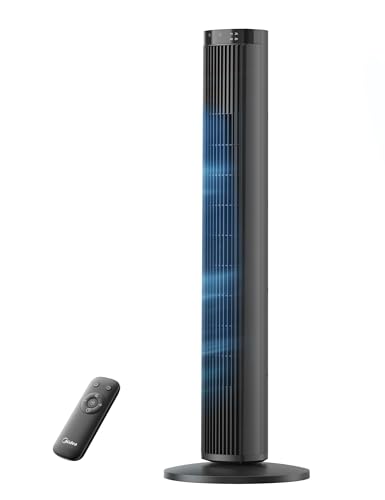 Midea Ventilateur Colonne Silencieux 45W, Tour Noir 97cm, Contrôle Électronique, Design Compact 32x32cm, Léger 3.7kg pour Chambre Salon Bureau