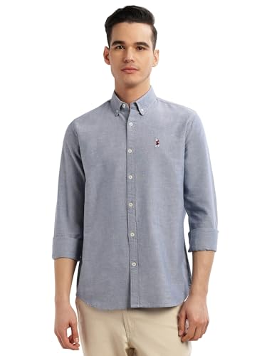 Image of Thomas Scott Men's Cricket Club Collection Classic Regular Fit Twill Shirt | 100% Cotton Long Sleeve Solid Shirt with Button Down Collar (Available in Plus Size)