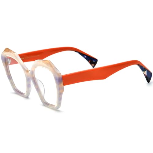 Image of HEPIDEM Multicolor Acetate Glasses Frame Women,Oversize Round Optical Eyeglasses 9345