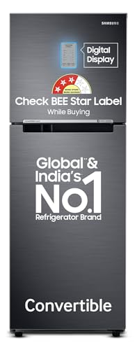 Samsung 236 L, 3 Star, Convertible, Digital Inverter with Display Frost Free Double Door Refrigerator (RT28C3733B1/HL, Black Matte/Black DOI)