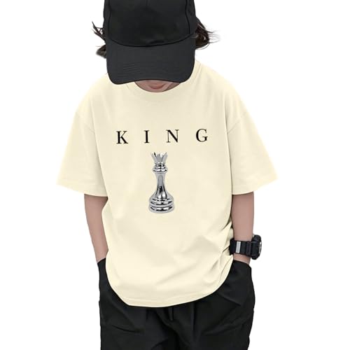 Image of Boys Graphic Tee King Chess Printed T-Shirt Kids Cool Designer Shirts Short Sleeve Shirt Clothes for Teen Boy Trendy