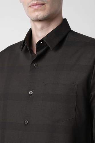Image of Peter England Men's Classic Wonder Fabric Checkered Slim Fit Formal Shirt | Cotton Rich | Pin Point Oxford