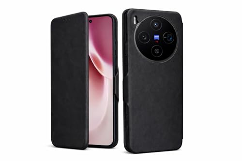 Image of Vegan Leather Wallet Case for Vivo X300 Pro 5G, Premium PU Flip Cover with Card Slot, Magnetic Closure, Kickstand, Slim Durable Design, Privacy Protection - Black