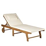 Outsunny Gartenliege Sonnenliege Liegestuhl Gartenmöbel klappbar verstellbar Akazienholz Natur L197 x B72 x H(34–84) cm