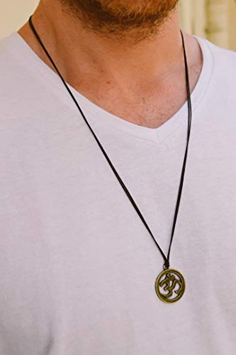 Men's Necklace With A Black Cord And A Bronze Ohm Pendant, Om Necklace For Men, Groomsmen Gift For Him, Men's Jewelry, Yoga Jewelry, Hindu #TOP4