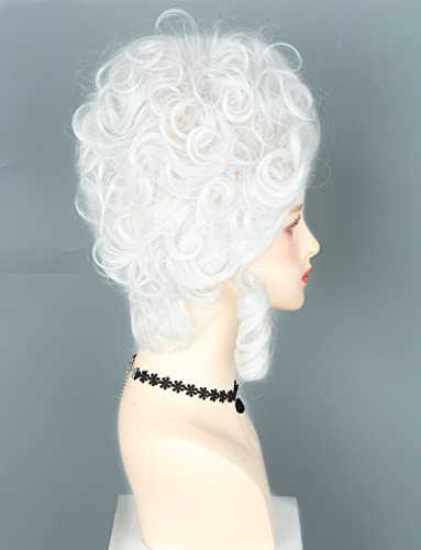 LeMarnia18th Century Queen Wig White Honeycomb Curly Retro Heat Resistant Halloween Costume Wig, Off-white, 29.59 cm x 5.21 cm - Image 4