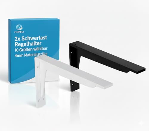 Onpira® 2x Schwerlast Regalhalter Winkelträger Metall 10 Größen & 2 Farben wählbar – 4mm Materialstärke – bis 200kg belastbar – Wandhalterung Regalwinkel Stahlträger Regal Konsole (Schwarz, 240x145mm) Onpira® 2x Schwerlast Regalhalter Winkelträger Metall 10 Größen & 2 Farben wählbar – 4mm Materialstärke – bis 200kg belastbar – Wandhalterung Regalwinkel Stahlträger Regal Konsole (Schwarz, 240x145mm)