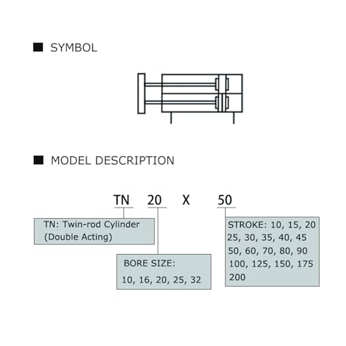 Vérin pneumatique TN25 évitez la torsion mécanique double tige aluminium 70mm - 7