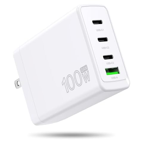 100W USB C Charger,4-Port USB Charging Station Fast Charger for Mac Book Pro/Air, Pad Pro/Air, iPhone 15 14 13 12, Steam Deck,Galaxy S21/S20,Pixel,and Dell HP Samsung and Other All Laptops Via ​USB C Cover