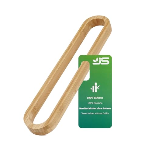 JS Handtuchhalter Bambus Holz handtuchhalter Ohne Bohren GäStehandtuchhalter Selbstklebend Handtuchstange Badetuchhalter für Bad Badezimmer Tür Küche 43CM