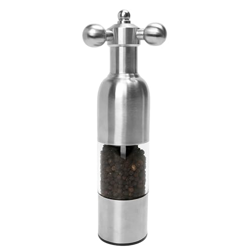 (Silver,1PCS) Salt, Pepper Modern Manual Grinder Set with Solid Handle - Stainless Steel Juego de Molinillo Dorado/Antique Faucet Shaker | Refillable Adjustable Coarseness Mill for BBQ Restaurant,Home