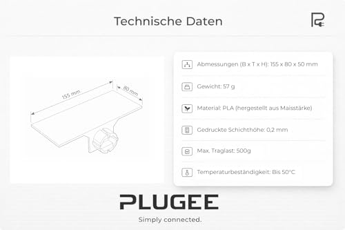 Plugee Steckdosenregal – Universelle Halterung ohne Bohren und Kleben – Praktische Ablage für Elektrogeräte beim Laden – Weiß 1 Stück
