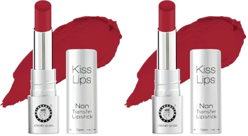 Image of Colors Queen Kiss Lips Matte Lipstick | Smudge Proof & Non Transfer | Creamy Matte Long Stay Lipstick for Women (11 - On Fire Red) (Pack of 2)