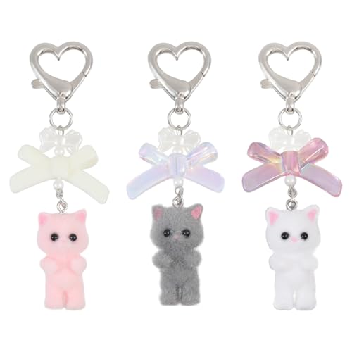 3pcs Cute Cat Fuzzy Kitty Cat Keychain Tote Pendant Keyring for Car Keys Handbags Backpacks Mobile Phone Chain Pendant Gifts