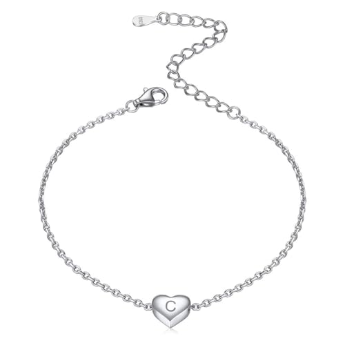 Bracelet chaîne femme argent avec charme cœur gravé initiale ChicSilver