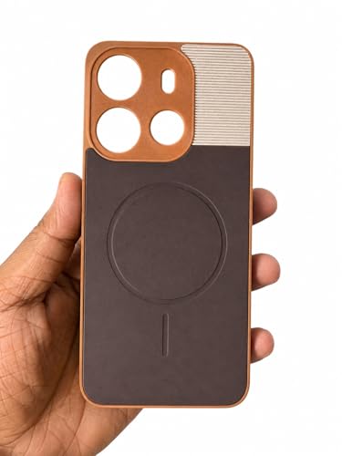 Image of Bintage Mac Safe Design Hard Slim Back Case | Soft Border Camera Protect | Dual PU Leather Finish Back Cover Compatible for Tecno POP 7 Pro - White & Cherry Brown