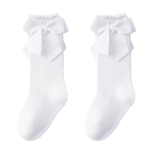 Mini Angel Baby Knee High Socks - Toddler Long Cotton Tube Stockings With Bow Ruffles for Girls - Infant Dress Socks