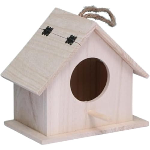 Vlwm 野鳥用巣箱寝床 野鳥の餌台 木制 鳥小屋 屋外オウム飼育箱 動物用ハウス 吊り下げ巣 ミニ木製ハンギングバードハウス 家の装飾 親の贈り物 鳥用品 (20*15.5*19.5cm)