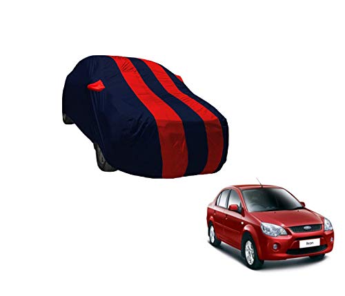 Image of Auto Hub Car Cover Compatible with Ford Ikon with Weather Proof, Mirror Pocket, Triple Stitched, Ikon Car Cover- Navy-Red