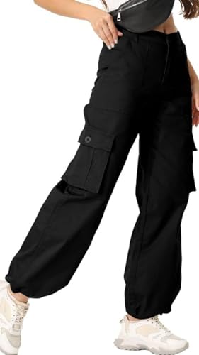 Womens Baggy Cargo Pants High Waisted Straight Wide Leg Trousers Drawstring Ankle Cuffs Streetwear Work Y2K Pants2