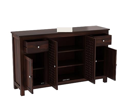 Image of SHIKHA WOOD CRAFT Solid Sheesham Wood Sideboard Cabinet with 2 Drawers and 4-Doors | Multipurpose Wooden Storage Organizer Furniture for Living Room, Crockery, Bedroom and Kitchen (Walnut Finish)