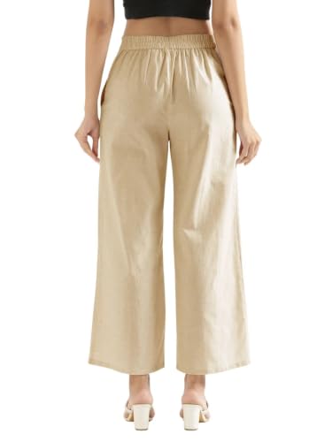 Image of SAADAA Women's Relaxed Fit Mid Rise Airy Linen Wide Leg Pants, High Waist Trousers for Formal, Casual & Office Wear