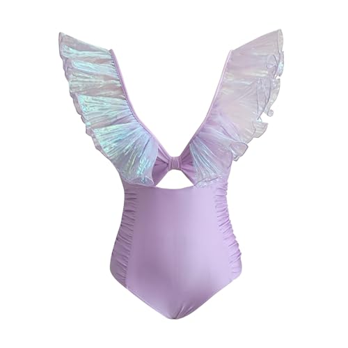 Bañador Mujer Natacion Psh Up Traje de Baño Traje de ño con Volantes para Mujer con Cuello en V y Cintura Alta ñador Deportivo ñadores Tallas Grandes (Purple M)