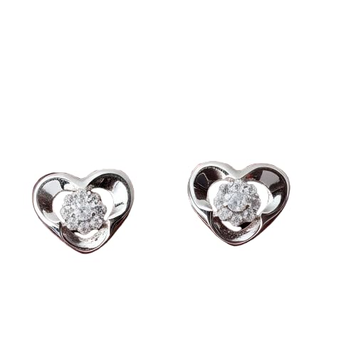 Image of Silver Heart Stud Earrings for Women - Elegant Floral Sparkle Design
