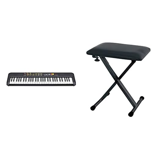 Yamaha PSR-F52 Teclado digital portátil y compacto con 61 teclas + GEWA 900530 Banqueta para teclado con 3 niveles de regulación, color negro