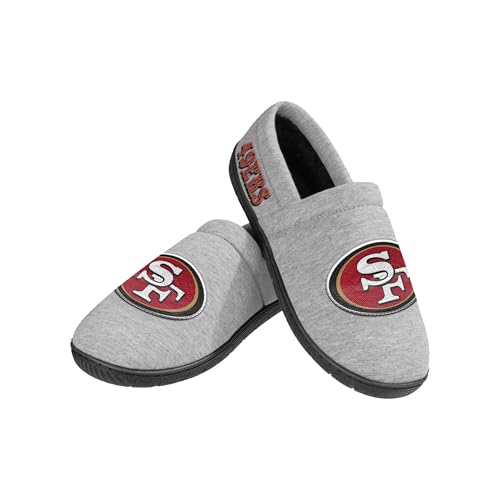 FOCO NFL Men's Officially Licensed Embroidered Primary Logo Gray Team Color Football Sherpa Moccasins Slippers - San Francisco 49ers - (X-Large 13-14)