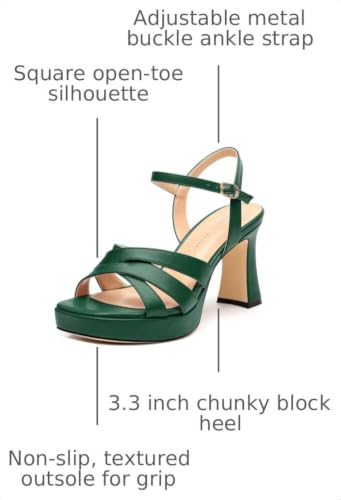 Image of Women Square Toe Platform Block Heel Sandals 3.3'' | Elegant Comfort Formal Dress Footwear, Stylish Ladies Sandals For Daily Office Wedding Evening Party Formal Occasions